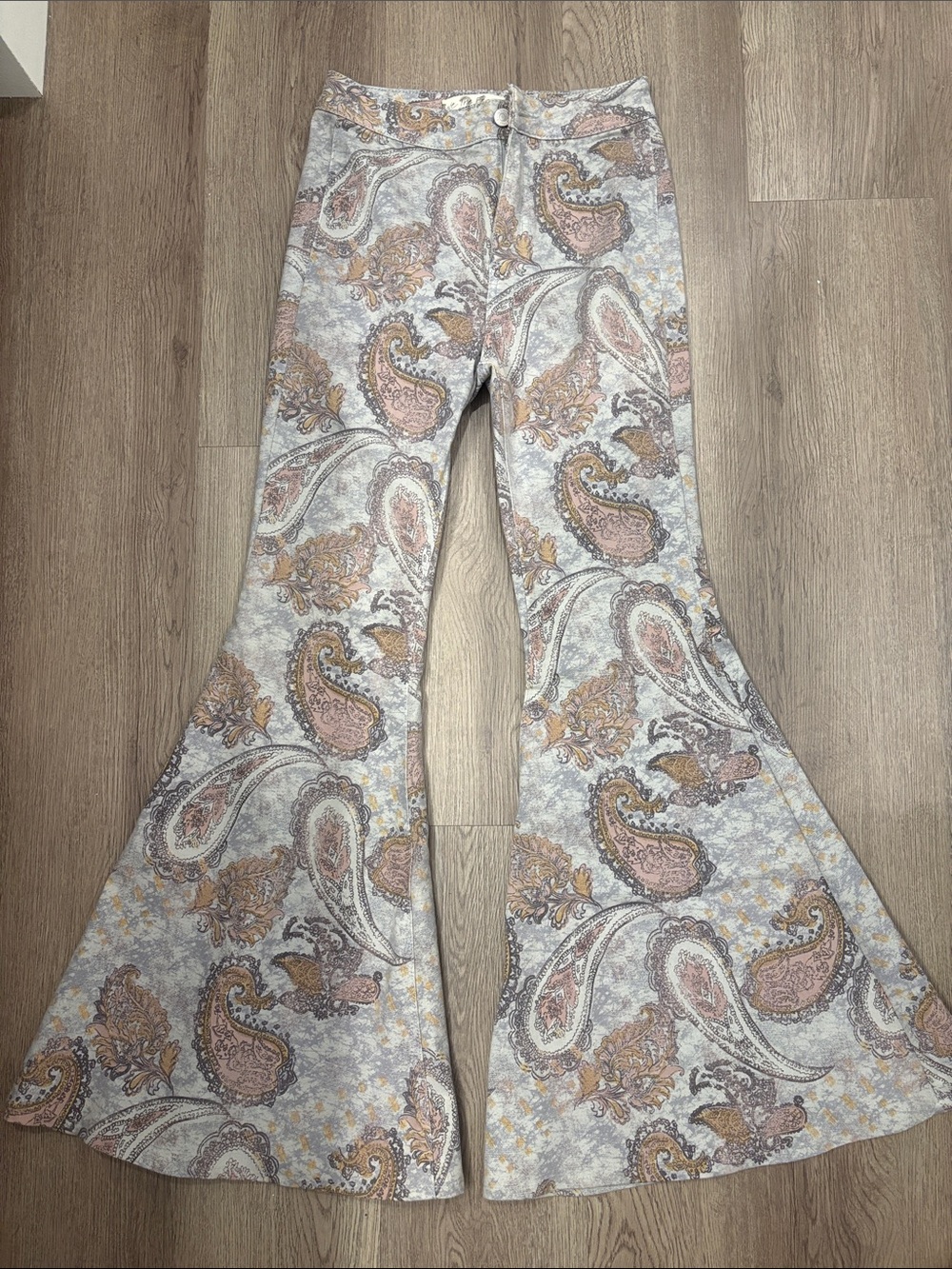 We The Free Paisley Flare Jeans in Pink and Tan Accents